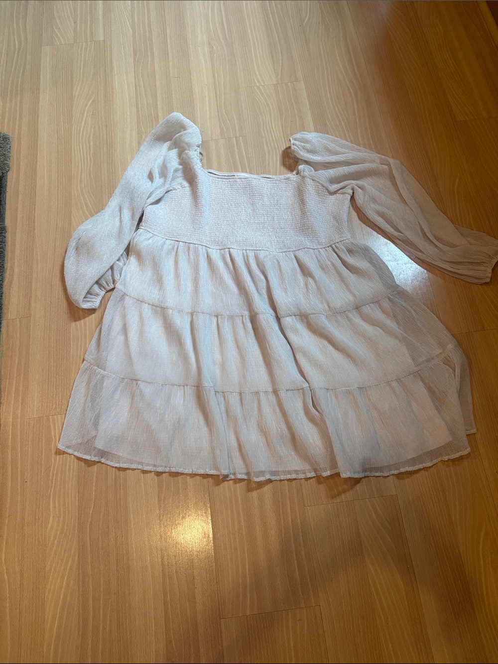ARULA Cream Tiered Mini Dress with Puff Sleeves